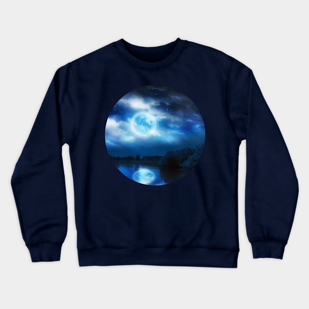 Full moon above river Crewneck Sweatshirt by AnnArtshock